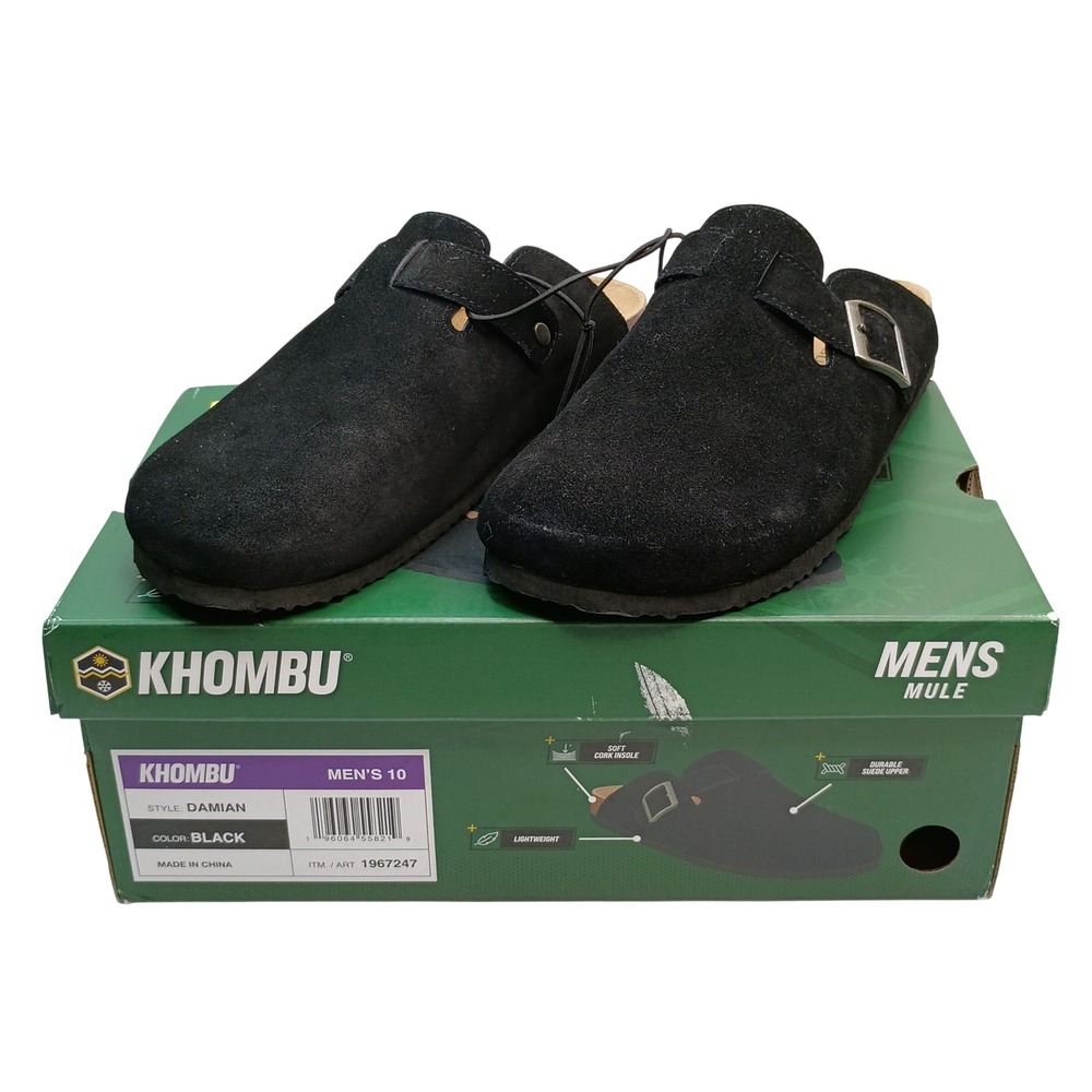 Khombu Damian Mule Men Size 10 Black Suede Cork Insole Slip On Shoes